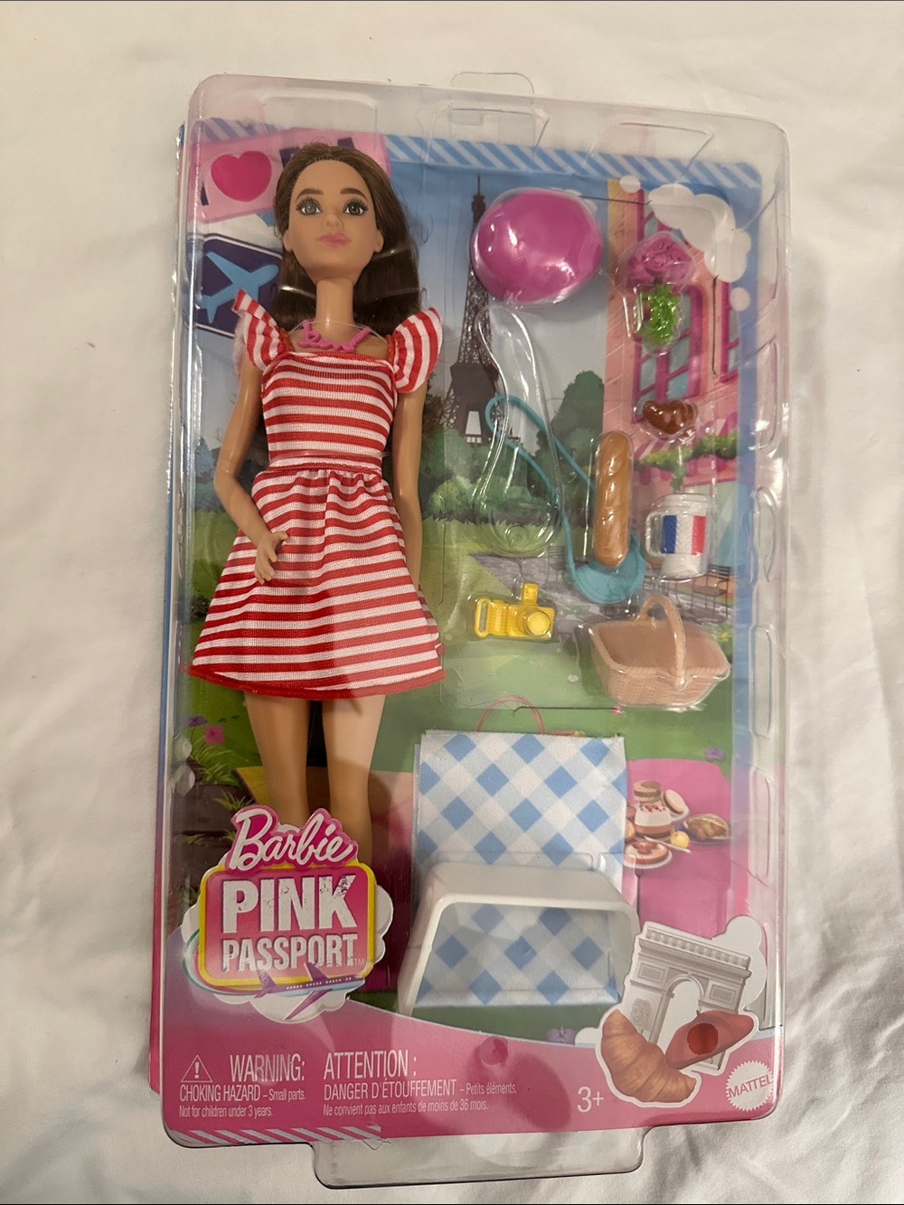 Barbie Travel Doll in Red & White Striped Dress with Pink Accessories